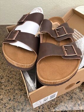 Men's Project Cloud Brown Leather Cork Footbed Sandals